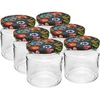 212 ml talpos stiklainis su spalvotais užsukamais dangteliais ø 66. ['stiklainis', ' stiklinis indas', ' mažas stiklainis', ' prieskonių stiklainis', ' stiklainėlis']