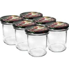 Stiklainis 350 ml su spalvotu užsukamu dangteliu - 6 vnt. ['konservavimui', ' uogienei', ' kompotui', ' slyvų sviestui', ' slyvinis', ' slyvų', ' iš persikų', ' persikinis', ' vaisinis', ' chia desertui', ' vyšnių uogienė']