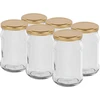 Stiklainis TO 300 ml su auksiniu užsukamu dangteliu fi 66 - 6 vnt. ['stiklainis konservams', ' 300 ml stiklainis', ' stiklainis su užsukamu dangteliu', ' stiklainis su auksiniu užsukamu dangteliu', ' virtuvinis stiklainėlis', ' stiklinis stiklainis', ' stiklainis smulkiems daiktams', ' stiklainis uogienei', ' indelis prieskoniams', ' indelis žolelėms', ' užsukami stiklainiai', ' nedideli stiklainiai']