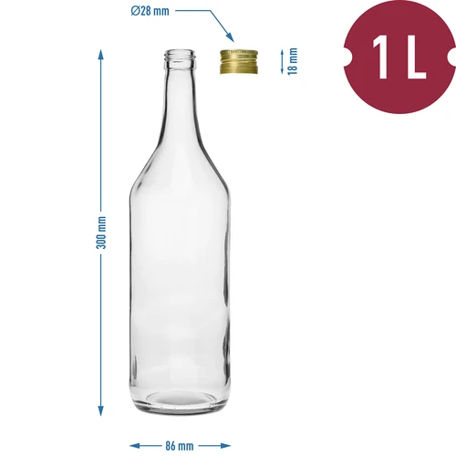 1 l stalo butelis su užsukamu kamšteliu fi28 - 4 vnt. - 6