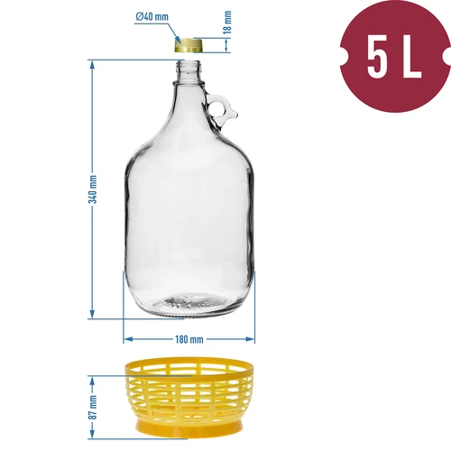 4 x Dama 5 l su kamščiu, fermentacijos vamzdeliu, užsukamu dangteliu ir krepšiu - 10