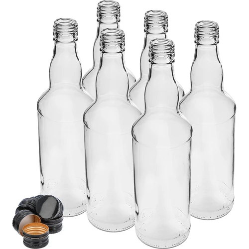 500 ml butelis degtinei, su juodu užsukamu kamšteliu, 6 vnt. - 2