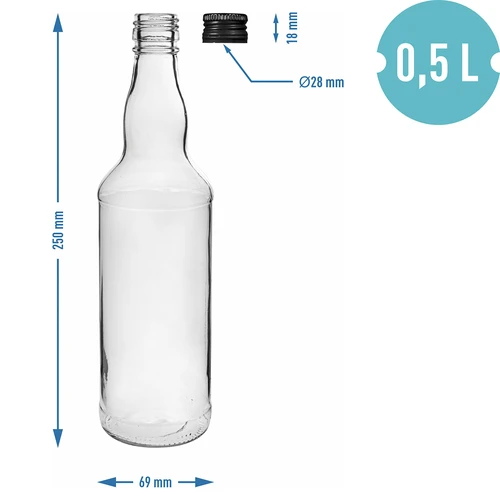 500 ml butelis degtinei, su juodu užsukamu kamšteliu, 6 vnt. - 5