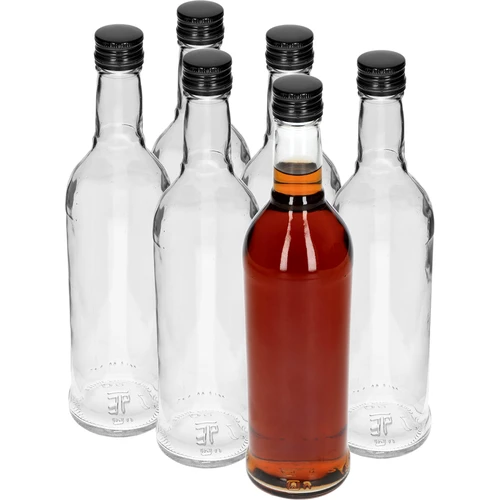 500 ml lieknas butelis su juodu užsukamu kamšteliu, degtinei, 6 vnt. - 2