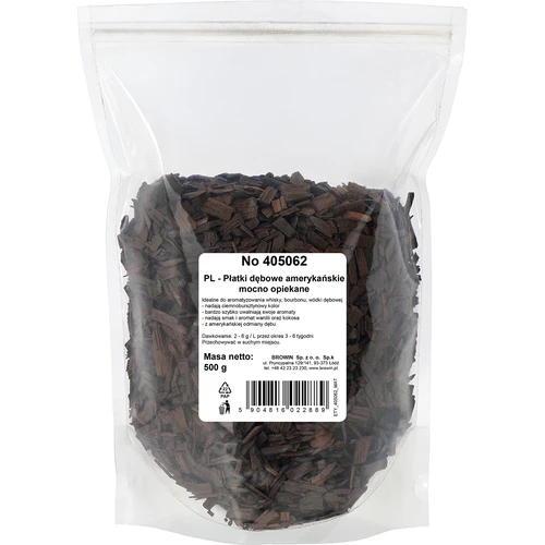 Amerikietiško ąžuolo drožlės, stipriai skrudintos, 500 g - 2