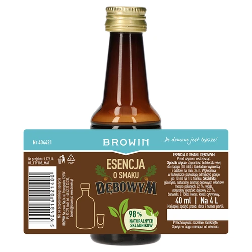 Ąžuolo skonio esencija su natūraliu aromatu ir ekstraktu – 40 ml, skirta 4 L - 6
