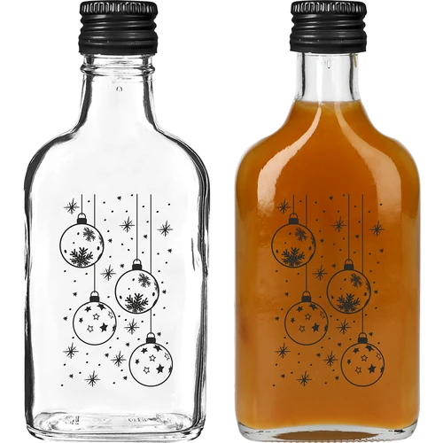 Plokščias 200 ml buteliukas su užsukamu dangteliu, spauda „Eglutės burbulai“, 1 vnt. - 2