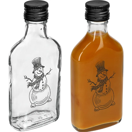 Plokščias butelis (piersiówka) 200 ml su užsukamu kamšteliu, su „Sniego senio“ spauda, 1 vnt. - 3
