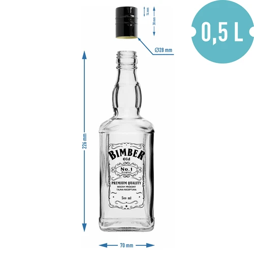Butelis Daniels 500 ml su užsukamu kamšteliu, užrašas „Bimber OLD“, 1 vnt. - 6
