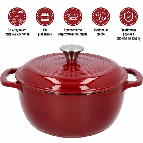 Emaliuotas ketaus puodas - bordo, 4 l - 5