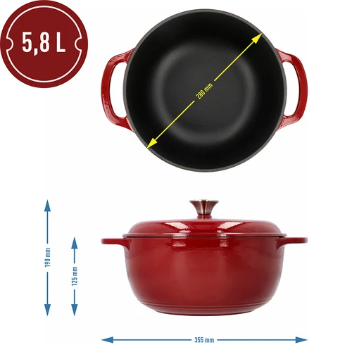 Emaliuotas ketaus puodas - bordo, 5,8L - 4