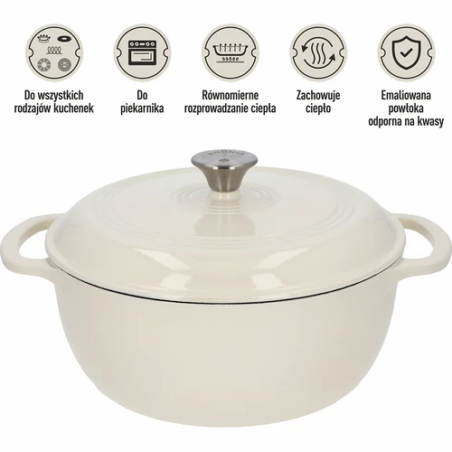 Emaliuotas ketaus puodas – ecru, 5,8 l - 5