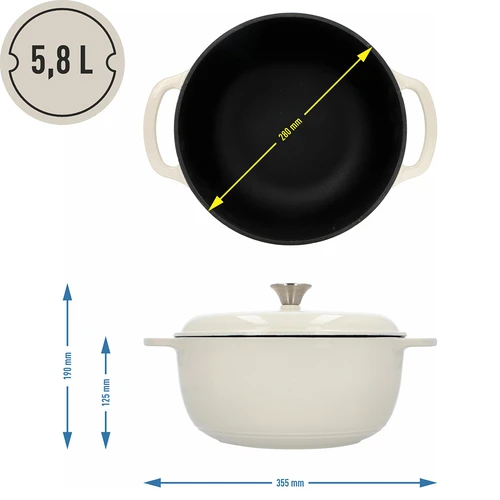 Emaliuotas ketaus puodas – ecru, 5,8 l - 4