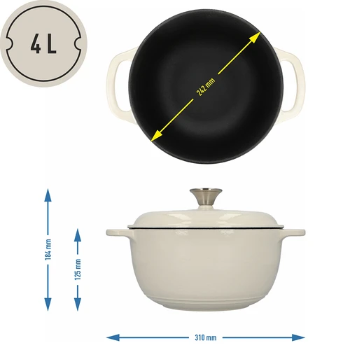 Emaliuotas ketaus puodas – ekri, 4 l - 4