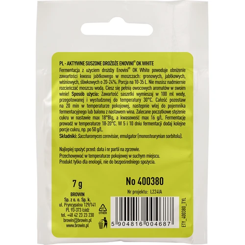Enovini® OK WHITE - rūgštingumą mažinančios vyno mielės 7 g - 2