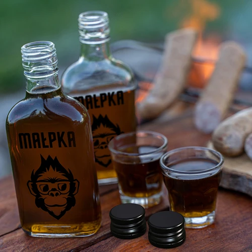 Stiklinė kišeninė gertuvė 200 ml su užsukamu kamšteliu, spauda „Beždžionėlė”, 1 vnt. - 6