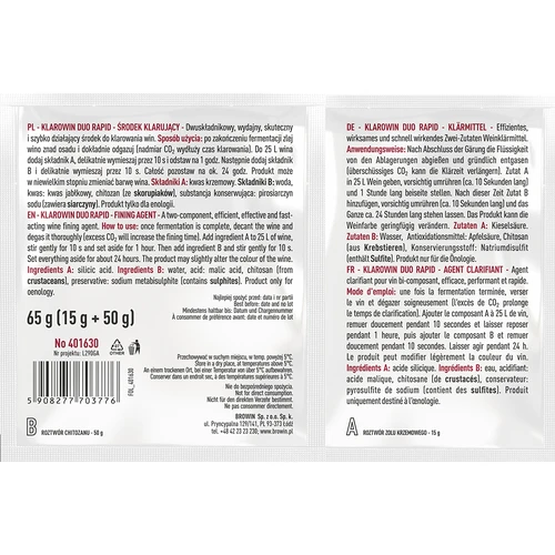 Klarowin Duo Rapid - chitozanas + kieselsol, 65 g - 2