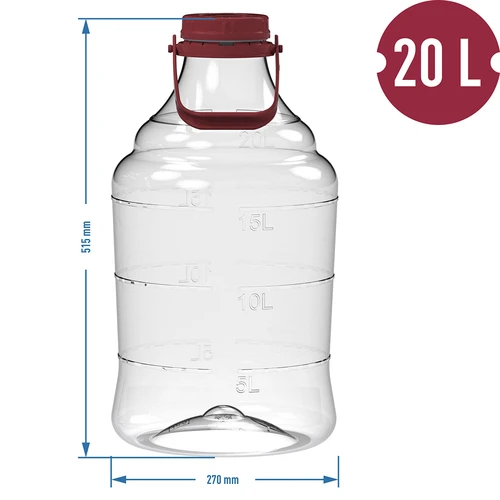 Lengvas, nedūžtantis damžonas vynui su rankena, 20 L - 6
