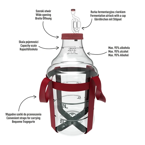 Lengvas, nedūžtantis vyno demižonas su nešimo diržais, 20 l - 4