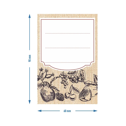 Lipnios etiketės 60 x 90 mm buteliams, stiklainiams, vaisių eskizas - 20 vnt. - 4
