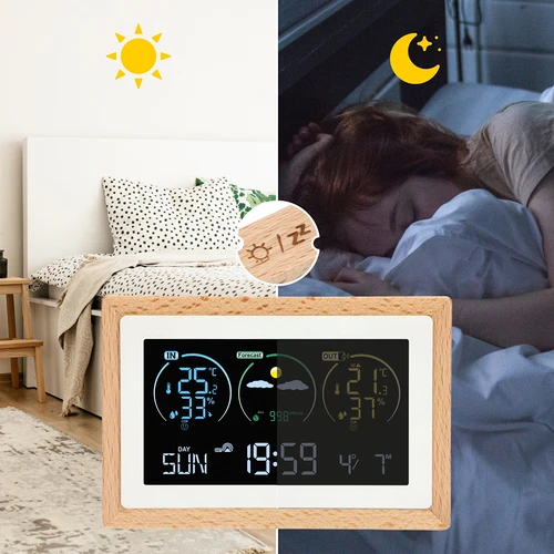 Meteorologinė stotelė (RCC,DCF) - elektroninė, belaidė, su apšvietimu, su jutikliu, balta - 13