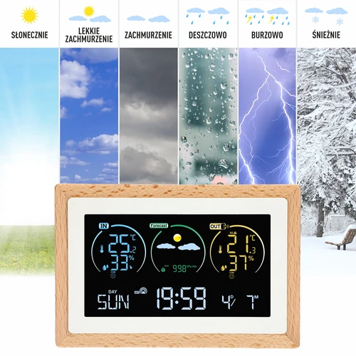 Meteorologinė stotelė (RCC,DCF) - elektroninė, belaidė, su apšvietimu, su jutikliu, balta - 10