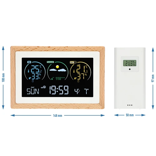 Meteorologinė stotelė (RCC,DCF) - elektroninė, belaidė, su apšvietimu, su jutikliu, balta - 14
