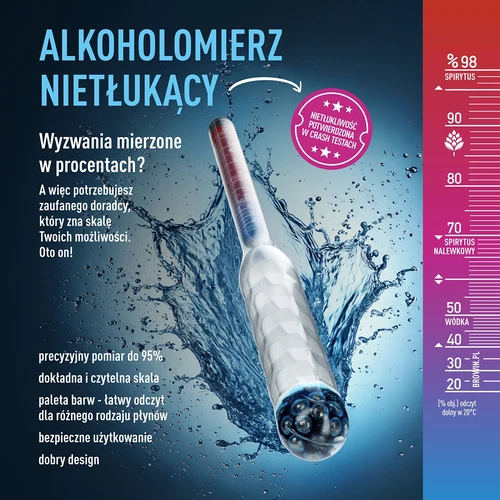 Nedūžtantis alkoholometras su mėgintuvėliu, matavimo diapazonas 20–98 % - 6