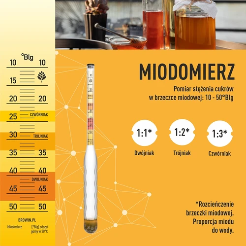 Nedūžtantis midaus areometras su matavimo cilindru, matavimo diapazonas 10-50°Blg - 5