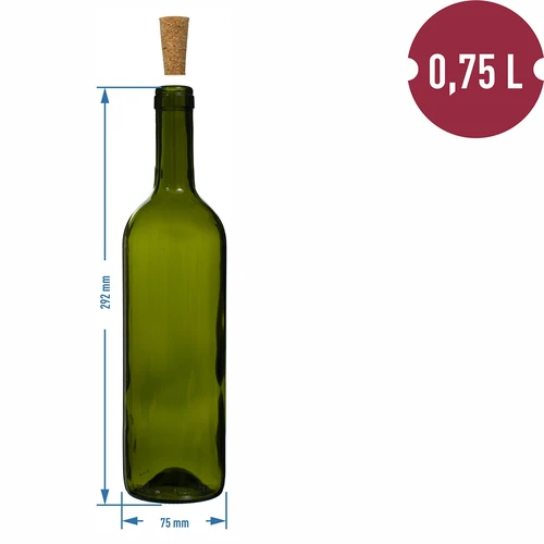 Olivinės spalvos vyno butelis 0,75 L - pakuotė 8 vnt. - 6