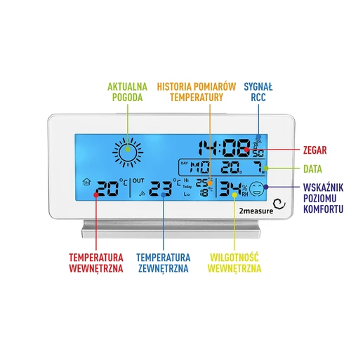 Orų stotelė RCC, DCF – elektroninė, belaidė, su apšviečiamu jutikliu, balta - 7