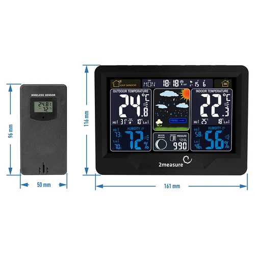 Orų stotelė RCC, DCF – elektroninė, belaidė, su apšvietimu, su jutikliu, juoda - 12