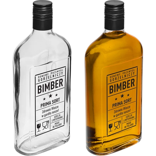 Plokščias butelis (piersiówka) 500 ml su užsukamu kamšteliu, spauda „Bimber PRL“, 1 vnt. - 4