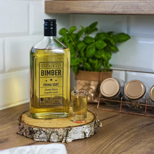 Plokščias butelis (piersiówka) 500 ml su užsukamu kamšteliu, spauda „Bimber PRL“, 1 vnt. - 6