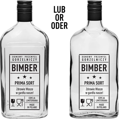 Plokščias butelis (piersiówka) 500 ml su užsukamu kamšteliu, spauda „Bimber PRL“, 1 vnt. - 2
