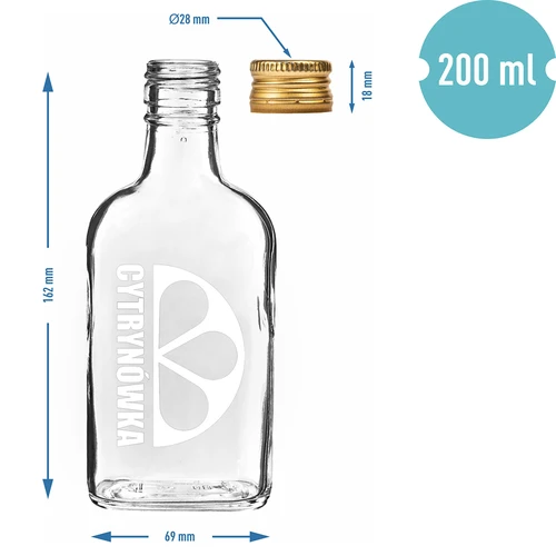 Plokščias kišeninis butelis 200 ml su užsukamu kamšteliu ir spauda „Cytrynówka“, 2 variantas - 4