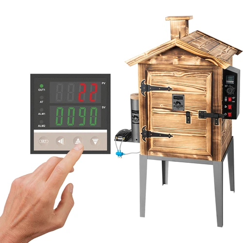 Rūkykla 115 l dragON Wood 60E – malkomis kūrenama medinė, su elektriniu šildymo moduliu ir valdikliu