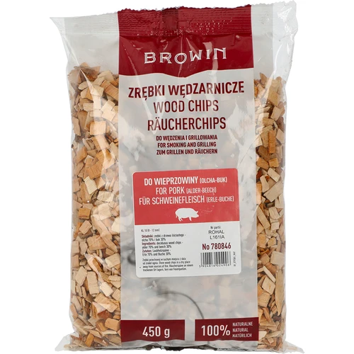 Rūkymo/grilio drožlės kiaulienai – mišinys (70 % alksnio, 30 % buko), 450 g, kl. 10