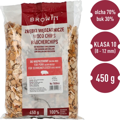 Rūkymo/grilio drožlės kiaulienai – mišinys (70 % alksnio, 30 % buko), 450 g, kl. 10 - 3