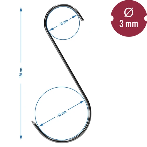 Rūkymo kabliai – S formos, aštrinti, 3 mm x 150 mm, 15 vnt. - 7