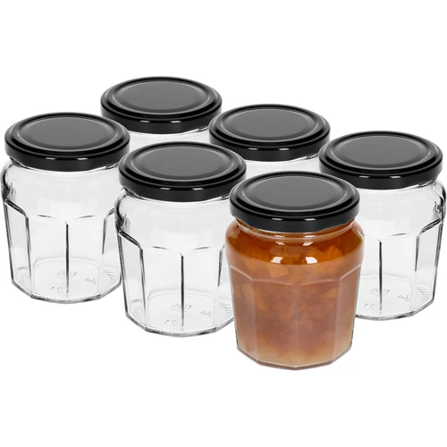 Stiklainis Konfitura 230ml su juodu dangteliu fi63/4 - 6 vnt. - 2