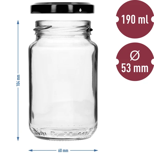 Stiklainis TO 190 ml su spalvotu dangteliu fi 53 - 8 vnt. - 8