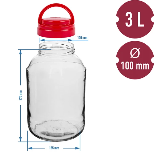 Stiklainis TO 3 l ir dangtelis fi 100 su rankena - 6