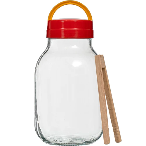 Stiklainis TO 3 L su plastikiniu užsukamu dangteliu + žnyplės fi 100