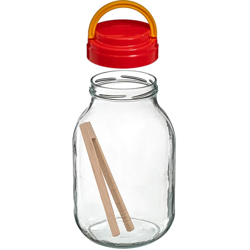 Stiklainis TO 3 L su plastikiniu užsukamu dangteliu + žnyplės fi 100 - 3