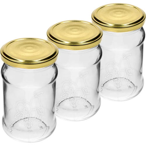 Stiklainis TO 300ml su spauda - vaisių miksas ir dangteliu fi66/4 - 3 vnt. - 2