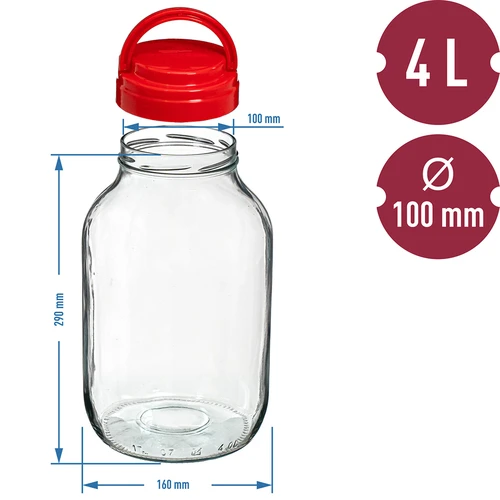 Stiklainis TO 4 L ir dangtelis fi 100 su rankenėle - 6