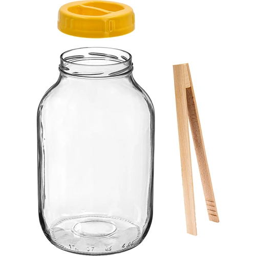 Stiklainis TO 4 l, žnyplės ir plastikinis užsukamas dangtelis fi 100, su rankena - 2