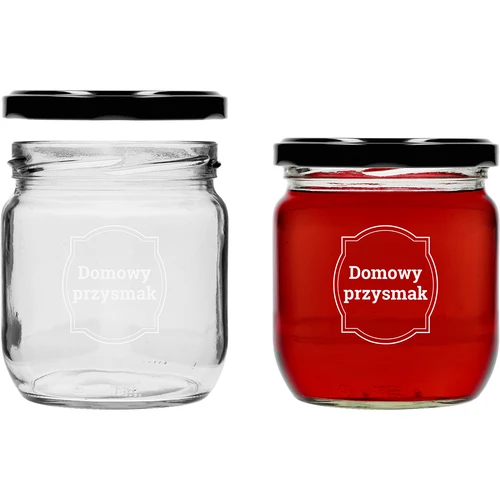 Stiklainis TO 425 ml su užrašu „Naminis skanėstas” ir juodu dangteliu fi 82 - 3 vnt. - 4