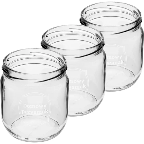 Stiklainis TO 425 ml su užrašu „Naminis skanėstas” ir juodu dangteliu fi 82 - 3 vnt. - 3